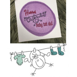 Stickdate - Baby an Wäscheleine Doodle